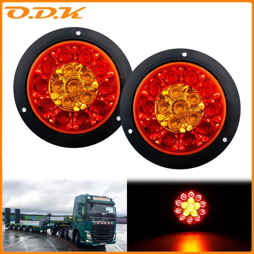 

2pcs 12V 24V Round 16 LED Rear Tail Light Brake Stop Side Marker Turn Singal Warning Light Waterproof Truck Trailer RV Caravan