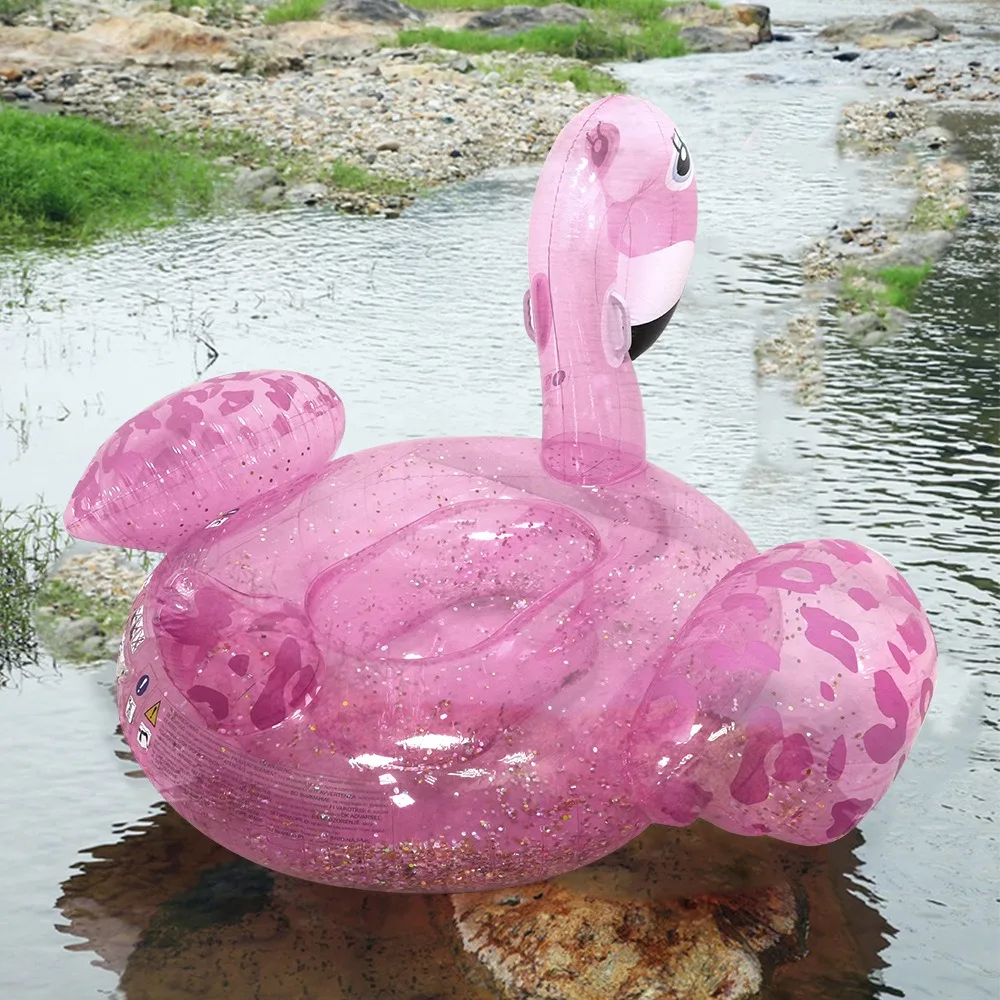 PVC Aufblasbarer Flamingo Schwimmring Strand-Schwimmhilfe Spaßige Schwimmparty-Dekoration Glänzender Pailletten-Rosa Flamingo Pool-Schwimmring