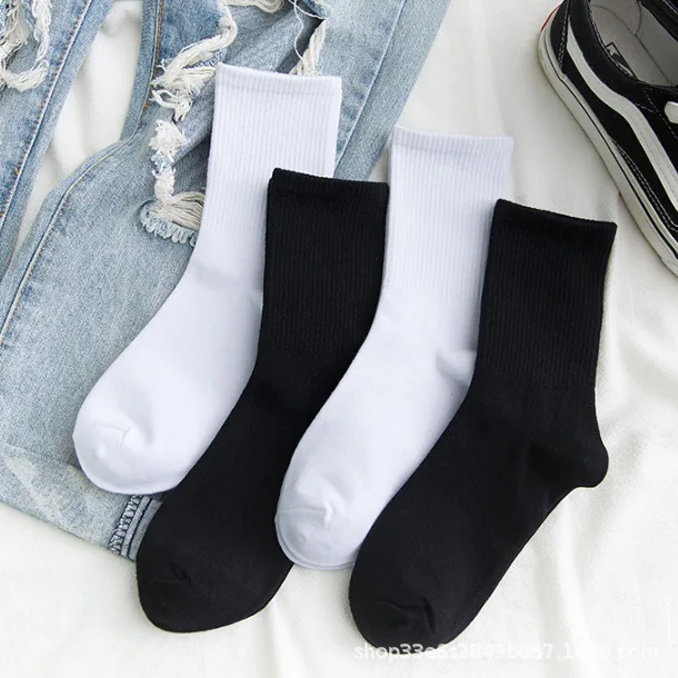 1/10 Pairs Neutral Solid Color Mid Calf Round Neck Socks Spring Autumn Sweat Absorbing Breathable All Season Sports Socks
