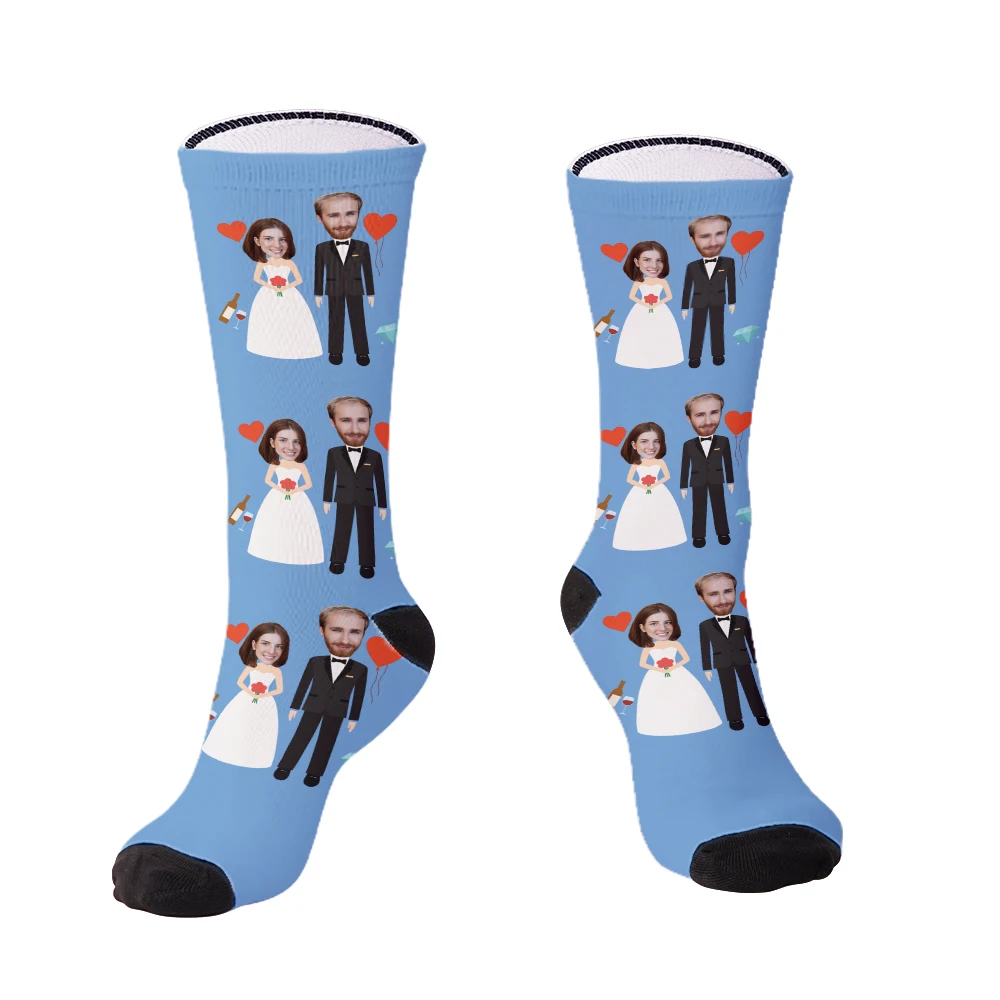 Customized wedding socks personalized fashion fun happy socks 40 cm 46 cm customized gift socks for men and women