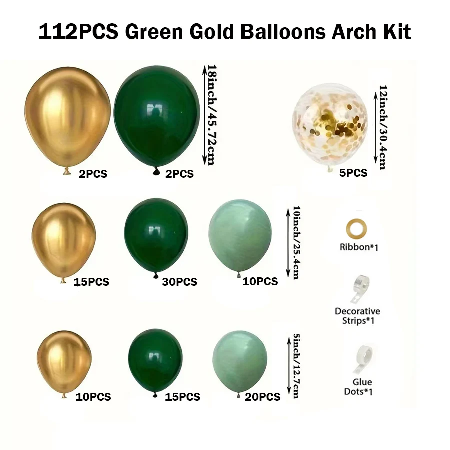Confetti Green Gold Balloon Garland Arch Kit for Wedding Birthday Anniversary Jungle Safari Babyshower Party Decoration Supplies