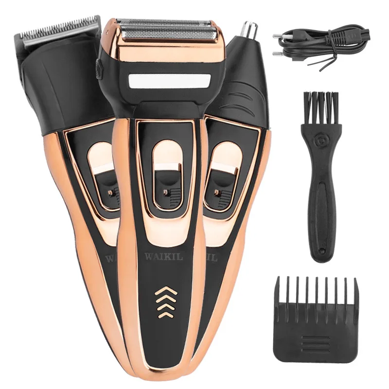 WAIKIL-Barbeador elétrico masculino profissional, aparador de pêlos, barba Clipper cabelo, carregamento USB, ferramenta de aparador sem fio, 3 em 1