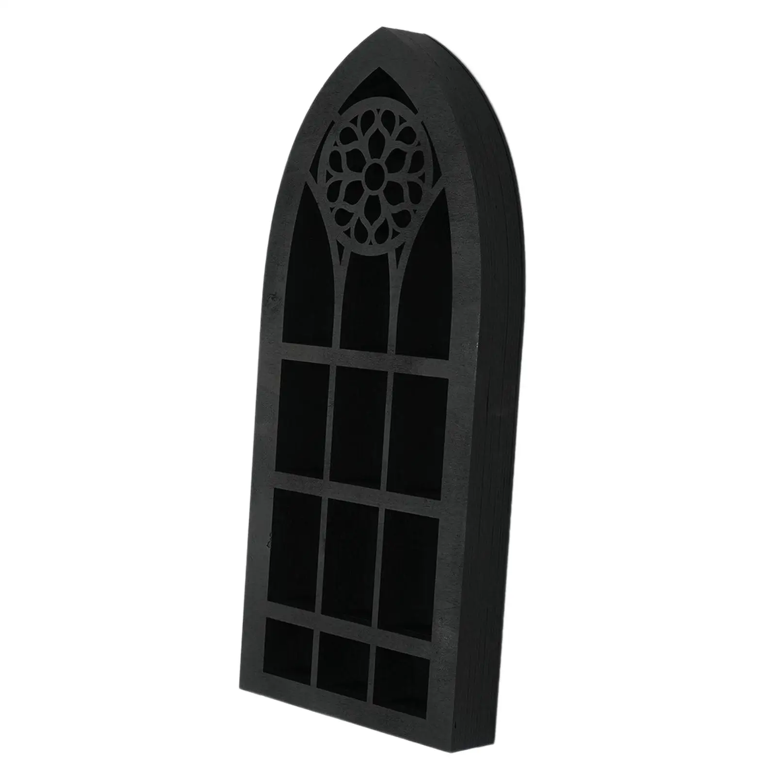 Wall Display Shelf Stones Holder Church Window Design Black Wall Mounted Display Shelf Figurine Display Shelf for Office Bedroom