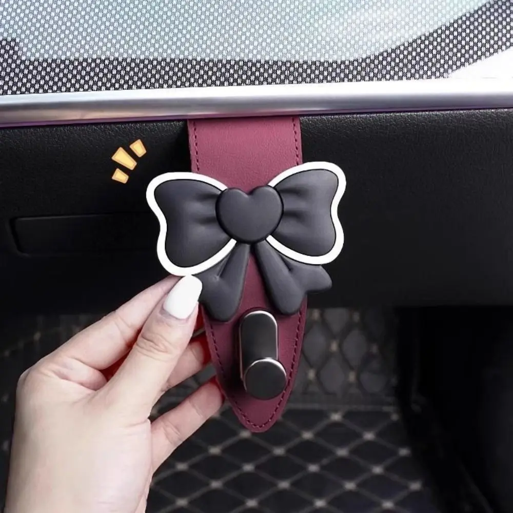 PU Car Seat Hook Bowknot Decor Multi Functional Auto Headrest Hanger Space Saving Easy Install Car Organizer Hook Car Interior