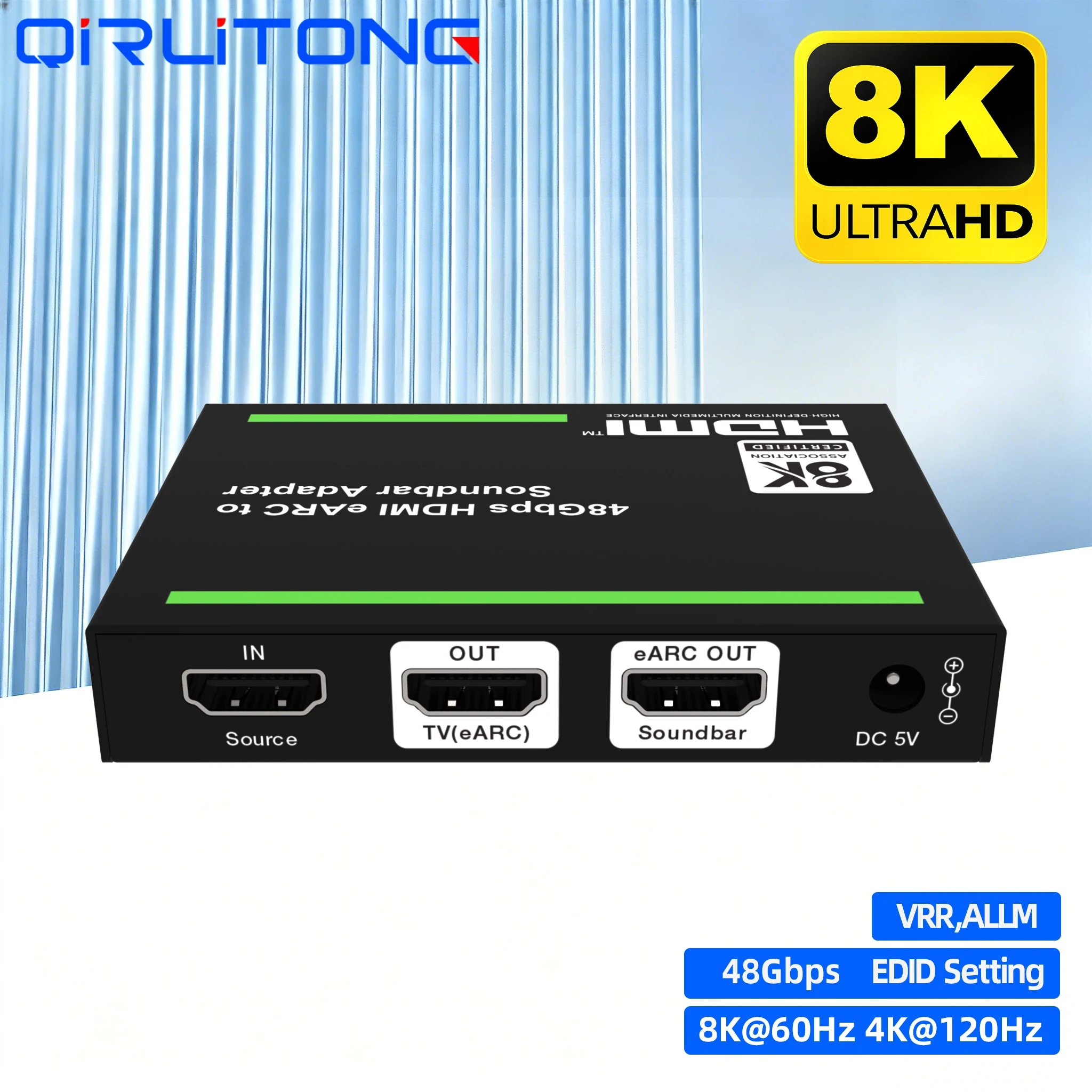 Extractor de Audio QiRT 8K HDMI 2.1 eARC para Barra de Sonido, Convertidor TV ARC/eARC 48Gbps 4K@120Hz para Sonos PS5 X-BOX Series X