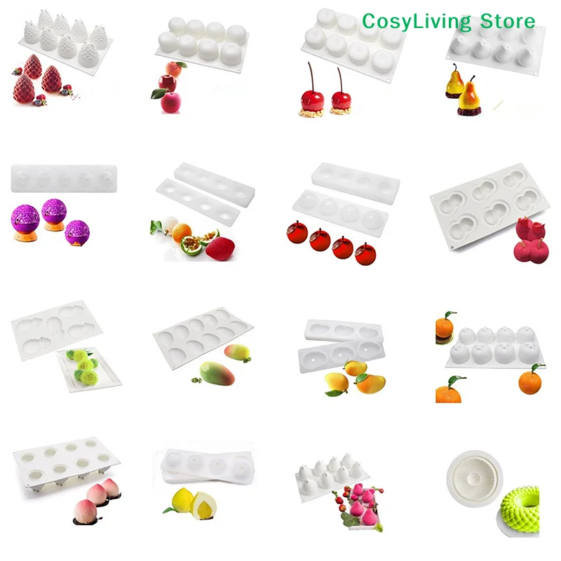 1Pc Pineapple Pear Peach Fruit Series Cake Silicone Mold Orange Mango Baking Mousse Mould Strawberry French Dessert Mousse Mold