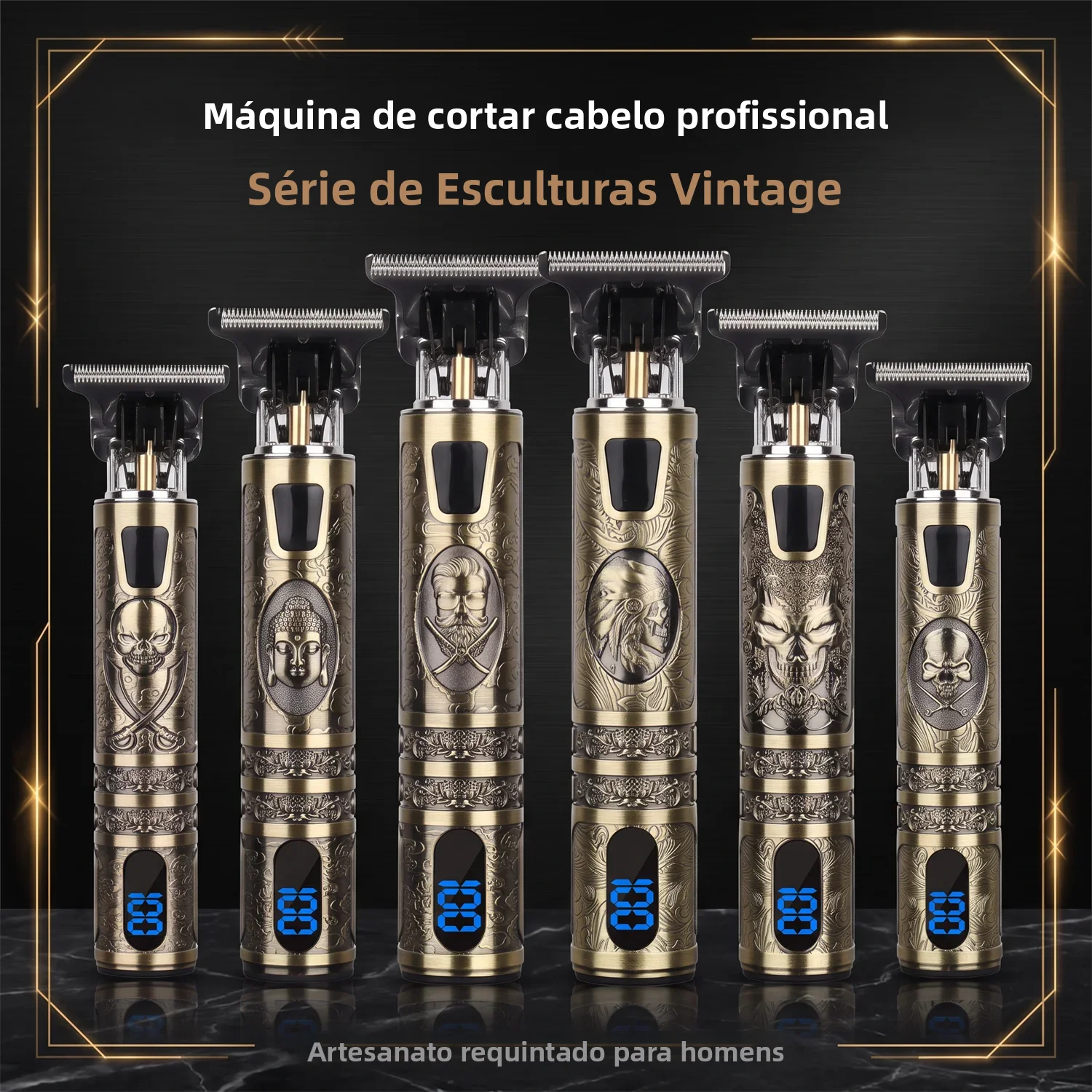 Máquina de Cortar Cabelo Elétrica Profissional Masculina com Display LCD, Recarregável via USB para Cortes Desbotados, Aparador de Nível Profissional