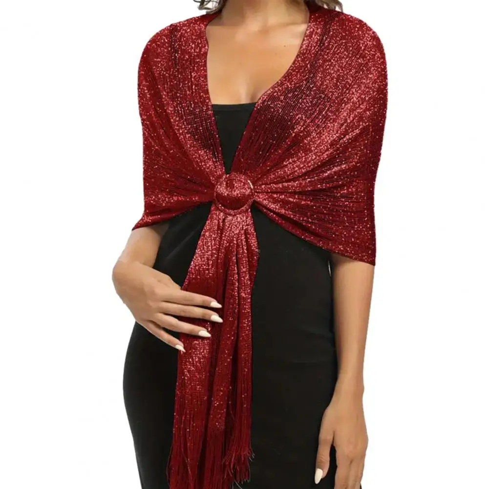 

Women Shawl Sparkling Metallic Scarf Wrap with Tassel Free Buckle Shimmering Finish Evening Wedding Formal Dress Stole Vintage W