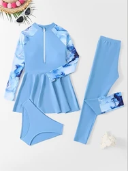 2026 3 Pieces Girls Swimsuit Kids Swimwear Female Long Sleeve Beach Dress & Pants Children's Bathers Bathing Swimming Swim Suit