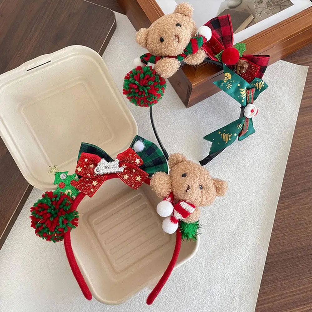 

New Christmas Winter Women Headbands Flower Cartoon Scarf Bear Bowknot Hair Hoop Winter Holiday Hair Band Fashion Hair Accessory