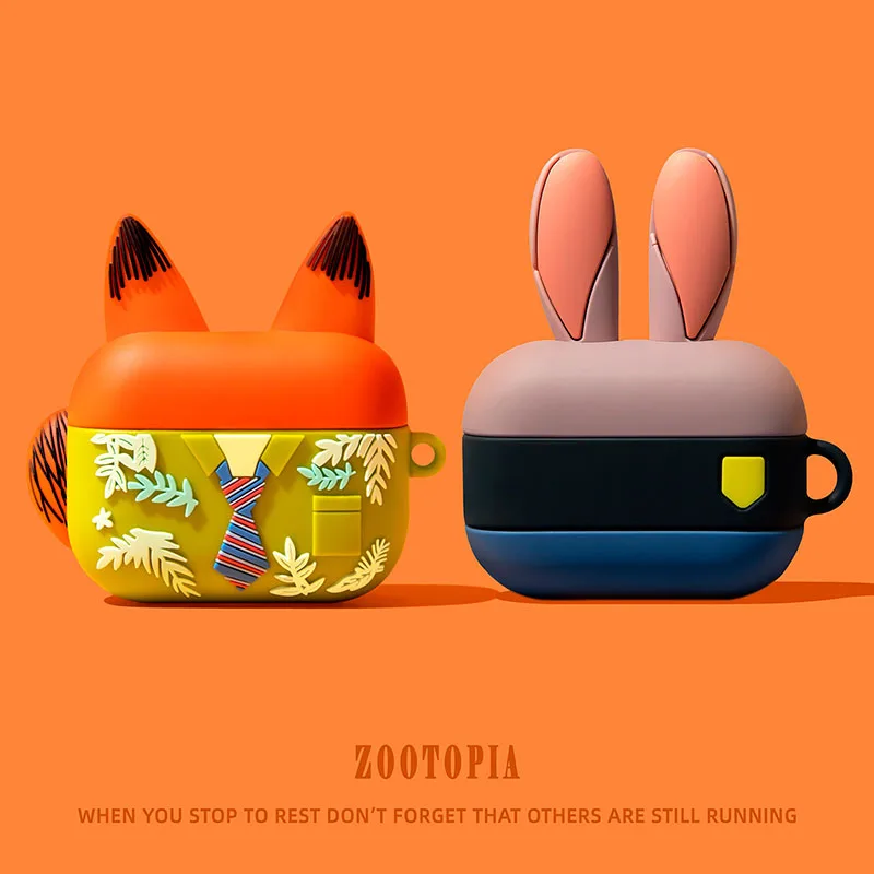 Funda de Silicona con Diseño de Pareja de Zootopia para Apple AirPods 1 2 3 Pro Pro 2, Funda Protectora Suave para Auriculares, Regalo para Enamorados