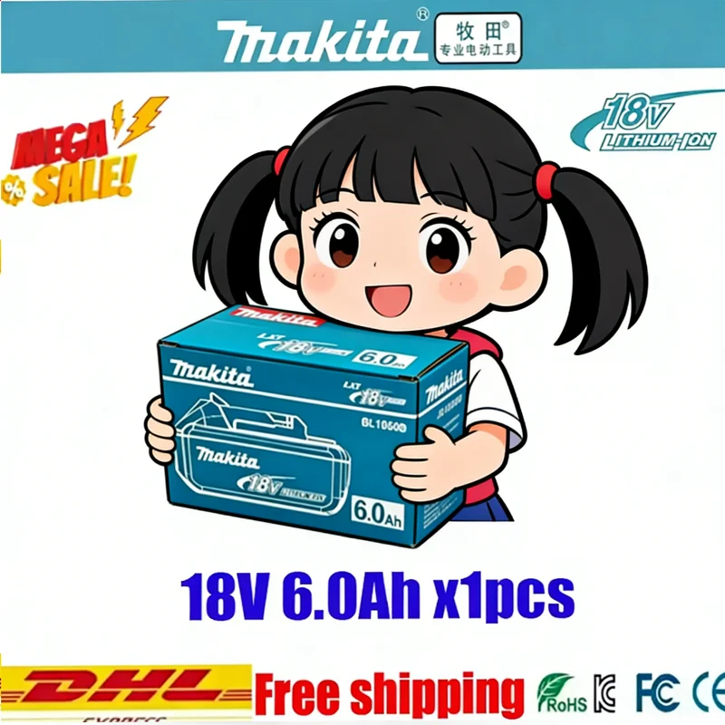 

18V battery 6.0Ah 100% original Makita Right-angle wrench Makita BL1840 BL1830B BL1830B power tool battery