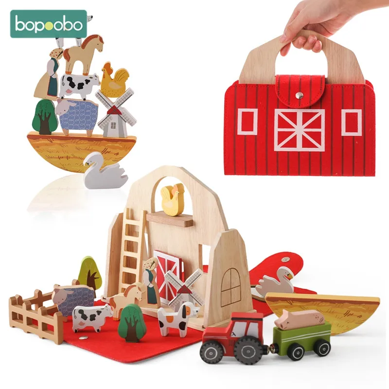 

1Set Baby Barn Animal Balance Toys Wooden Stacking Toy Blocks Game Montessori Hands-on Balance Ability Educational Children Gift