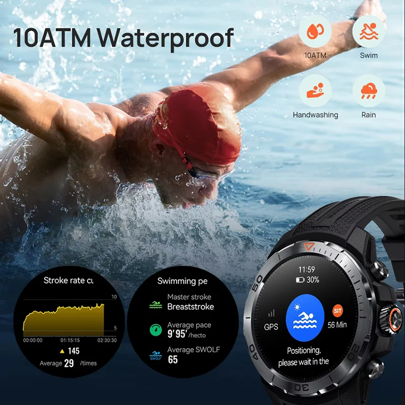 Miko jam tangan pintar olahraga untuk pria, arloji cerdas GS Explorer kelas militer kasar layar UHD, Altimeter, Barometer, kompas, GPS, 10ATM