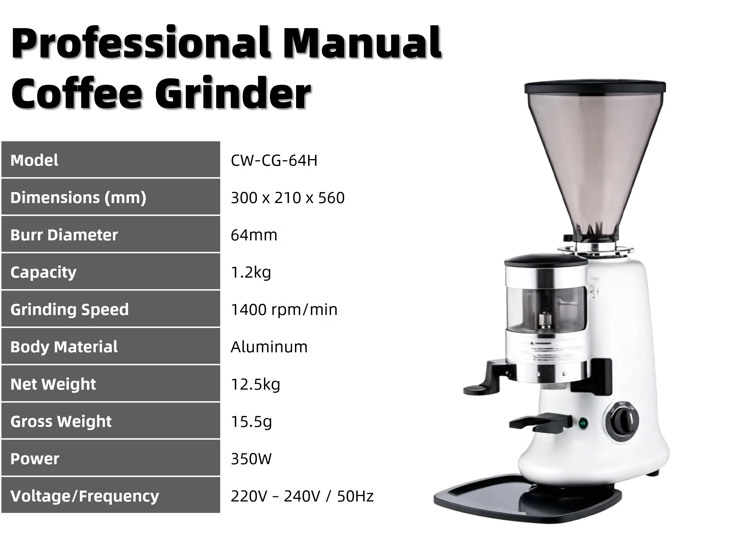 Professional commercial coffee grinder with manual powder feeder