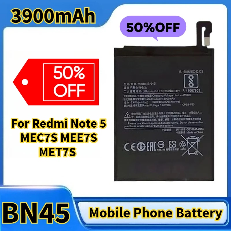 

3900mAh 3.85V for Redmi Note 5 MEC7S MEE7S MET7S BN45 High-capacity Mobile Phone Battery