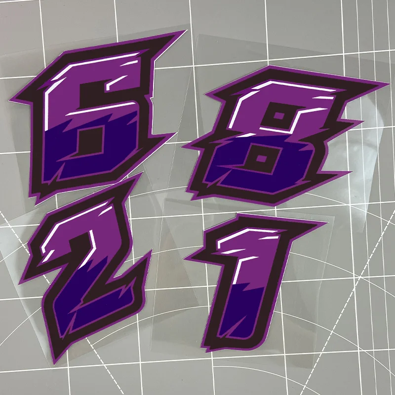 Purple Motorcycle Number Plate Sticker Waterproof Vinyl Decal for Fuel Tank Scooter Fairing Racing Helmet Decoration view 3