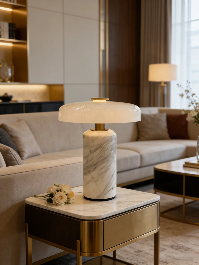 Natural White Marble Table Lamp Atmosphere Home Glass