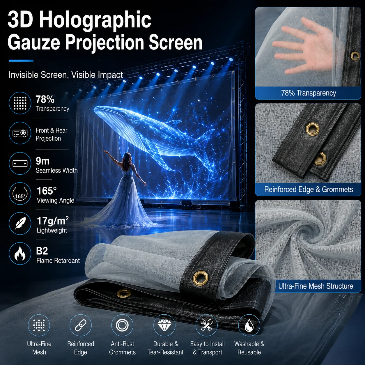 High Transparency Holographic Projection Screen Transparent Mesh Screen for Floating 3D Projection Solutions