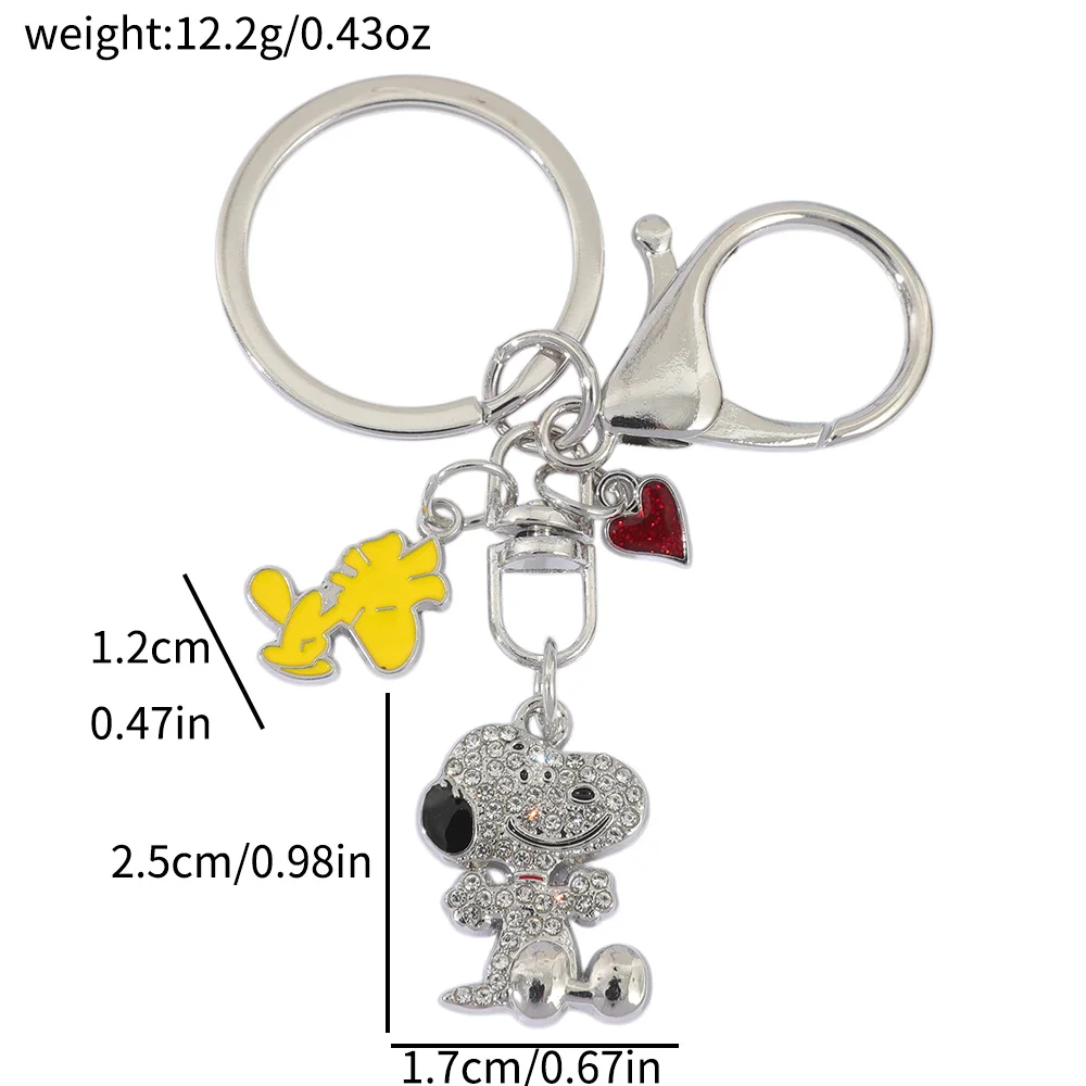 Cartoon Snoopy Full Zircon Keychain Couple Gift Pendant Cartoon Dog Clavicle Keyrings Valentine's Day Accessories
