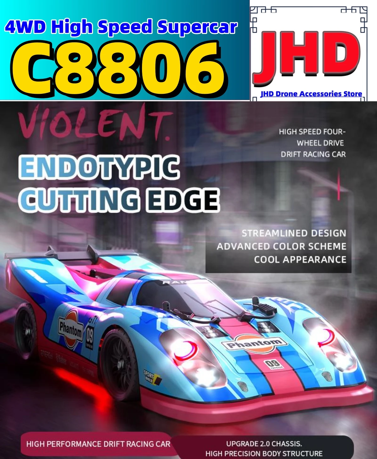 

JHD For JJRC C8806 RC Car 2.4G 4WD High Speed Brushless Motor Drive Vehicle Drift Competitive Remote Control Racing Supercar Toy