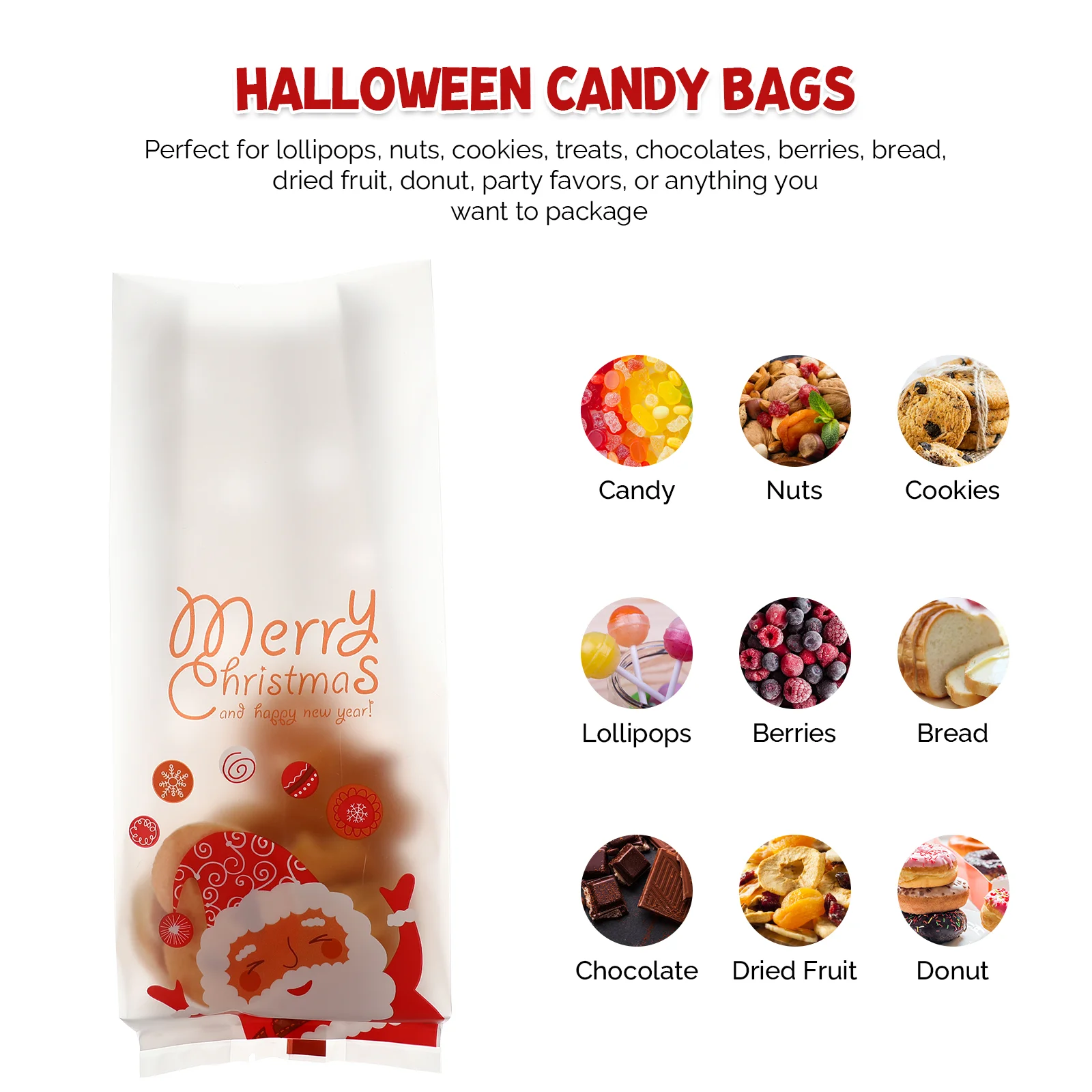 50 Pcs Christmas Goodie Bag Candy Bags Gift Wrappers Biscuit Treat Favor Pouches