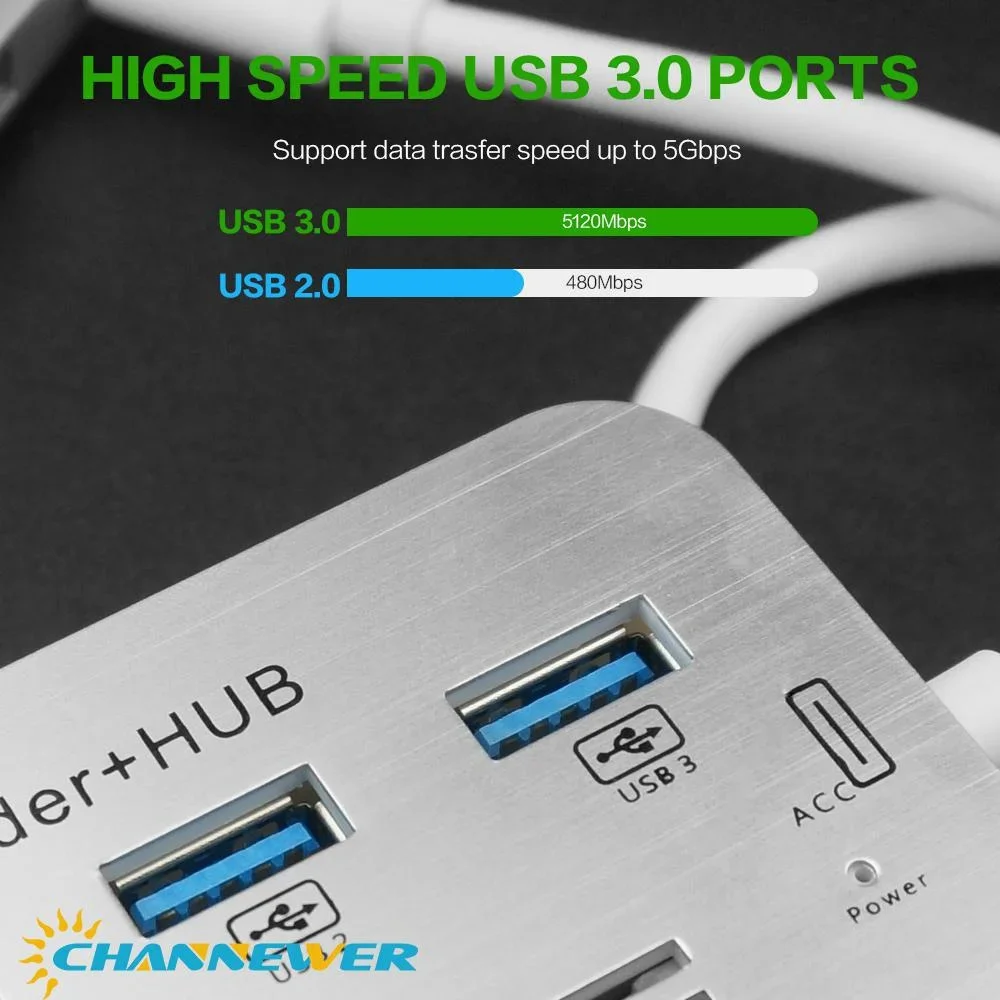 STONEGO 7-in-1 Card Reader with 3 Ports USB 3.0, Built-in MS,Micro SD,SD/MMC,M2,TF Card Slots ABS Aluminum Alloy Adaptor