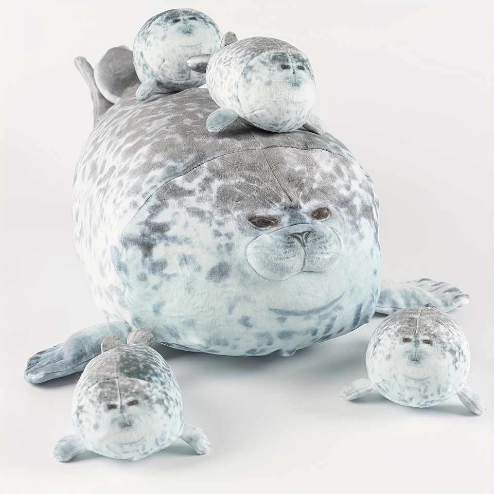  40cm Plush Blob Seal Pillow Mother with Four Kids Seal Chubby 3D Novelty Sea Lion Doll Stuffed Toy Pillow Gifts for Kids Girls 