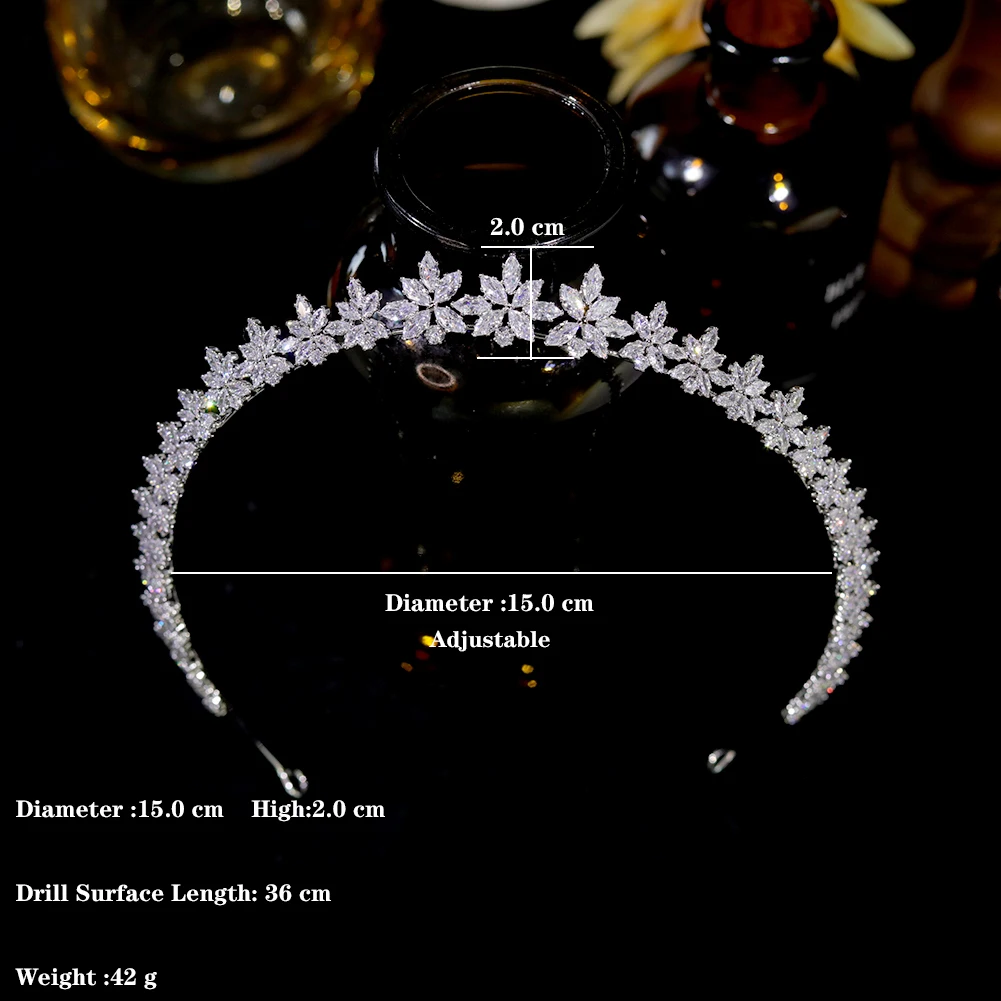 ASNORA Silver Color Lengthen Tiara Flower Crowns Wedding Crystal CZ Headband High Quality Bridal Hair Accessories Hair Jewelry