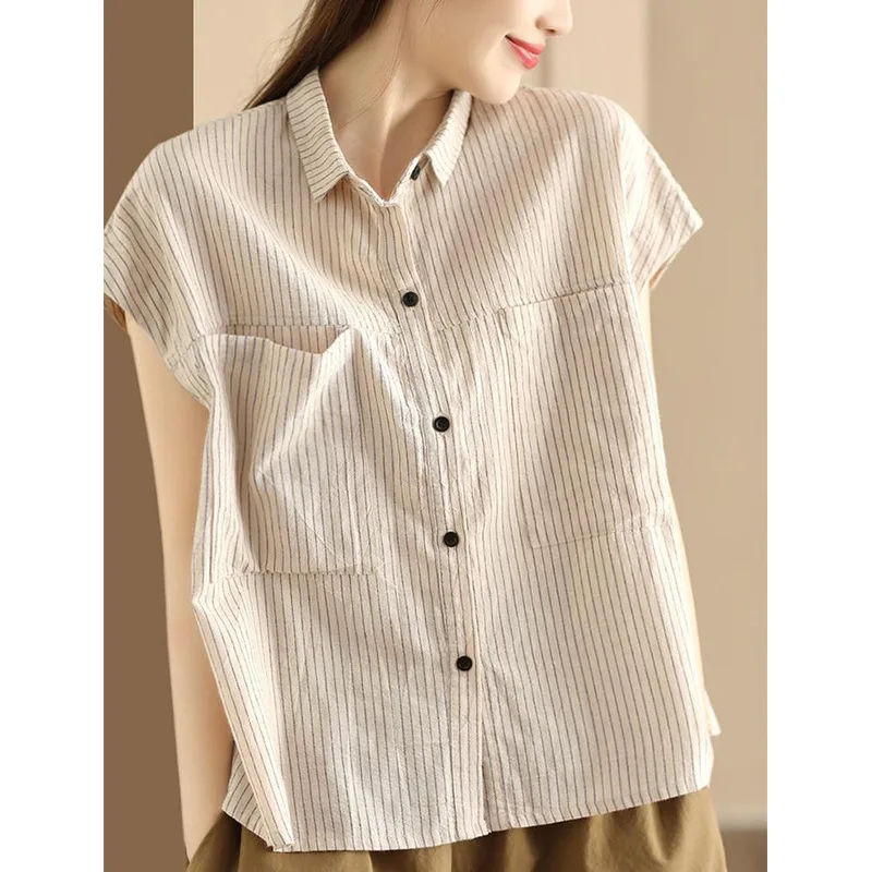 Plus Size Women's Summer Fashion Comfortable Blouse Sleeveless Striped Office Lady New Arrival Trendy Breathable view 2