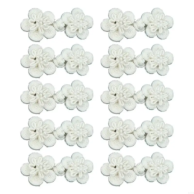 H37d 10 pares Flower chino Botones Cheongsam hechos a mano Coser nudo sujetador DIY DRABLE ACCESORIOS NACIONALES CENTRA