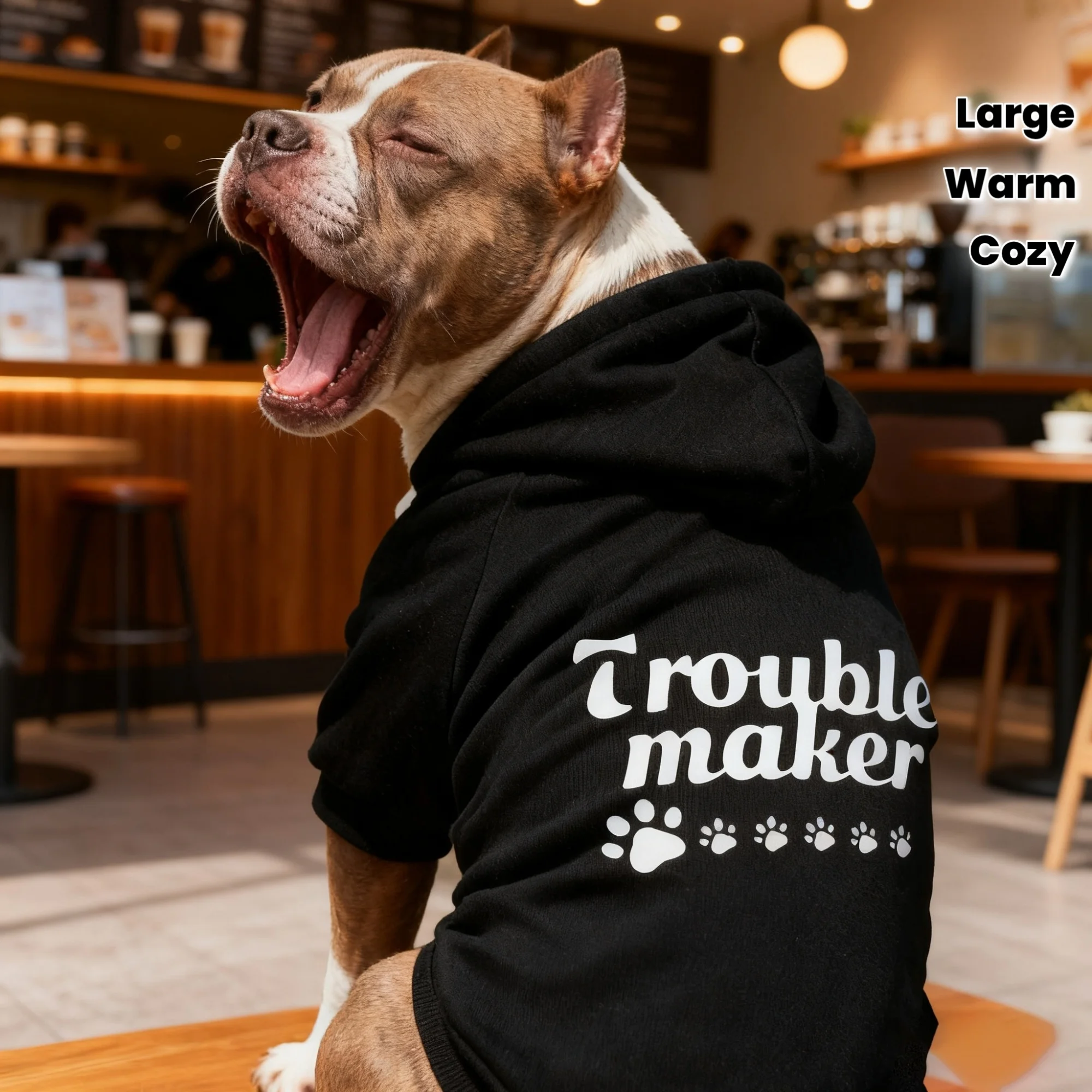 3XL~8XL Trouble Maker Dog Hoodie Sweater Winter Hooded Pet Jacket with Paw Print & 