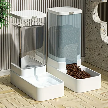 Automatic Pet Feeder & Water Dispenser Set - Gravity-Fed, Durable Plastic for Dogs & Cats 1