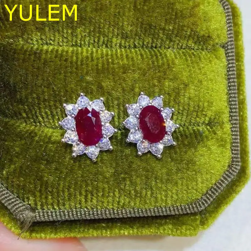 

4x6mm natural Sapphire /Ruby/ Emerald Diana Stud Earrings 925 Sterling Silver Women Wedding Party Jewelry