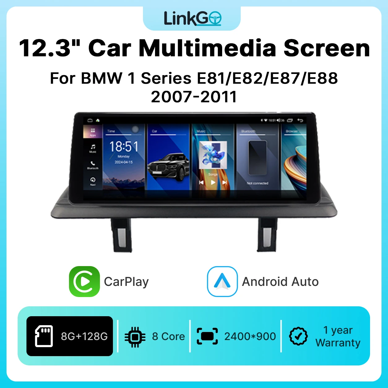 12.3 Inch Android Touchscreen Multimedia Display for BMW 1 Series E81 E82 E87 E88 Wireless CarPlay Android Auto GPS Bluetooth