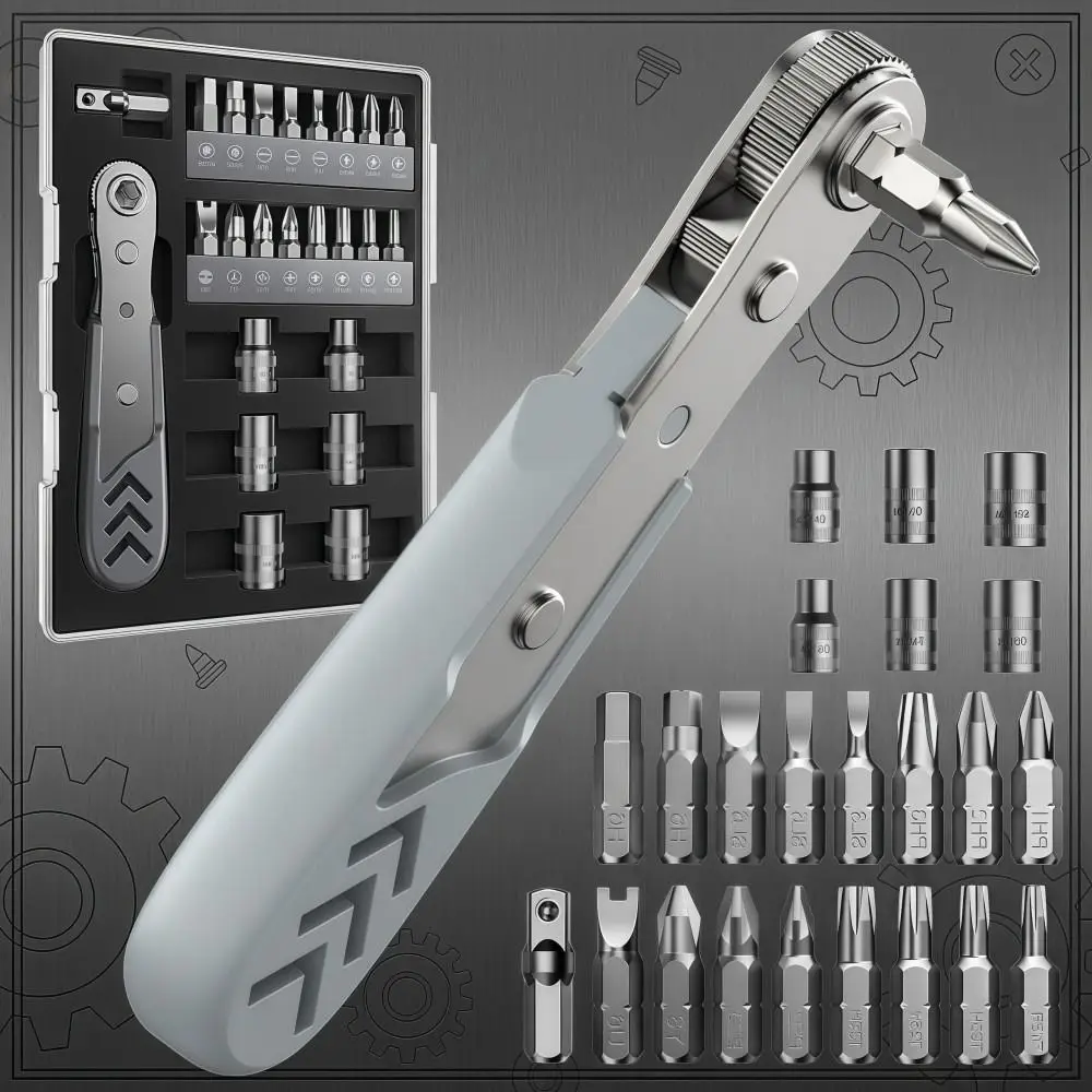24in1 Ratcheting Screwdriver Set Right Angle 36-Tooth Mini Ratchet Wrench Set Anti-slip Wear-resistant Offset Screwdriver Set