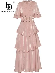 LD LINDA DELLA Summer Women's Ball Gown Dress Butterfly sleeve High Waiste Beading Tiered Ruffles Elegant Party Dresses