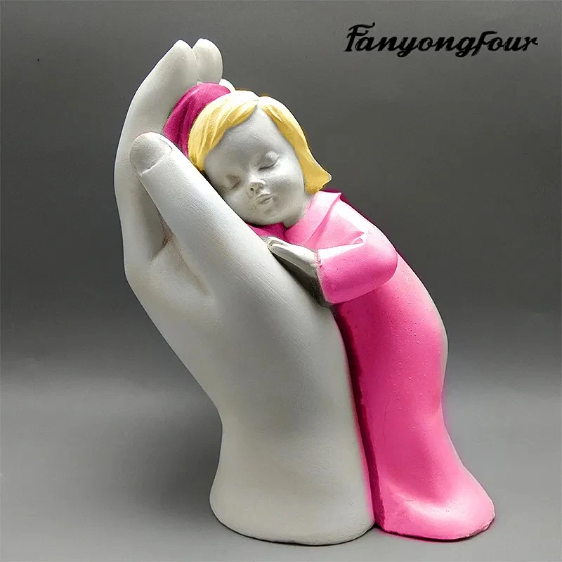 New! God Hand Girl Dropping Glue Mold DIY Handmade Gypsum Resin Concrete Doll Decorative Ornament