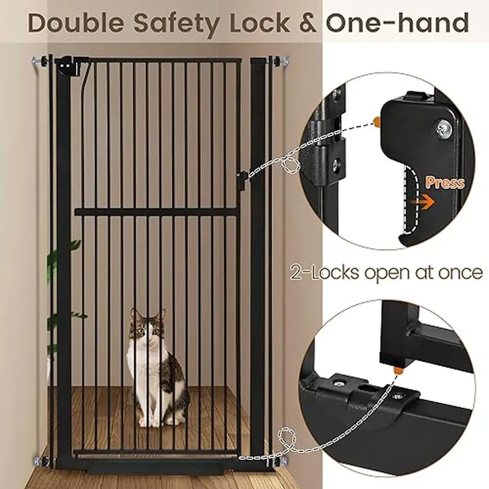 Extra Tall Pet Gate with Double Safety Lock & Self Closing Door Prevents Cats From Jumping Through Easy Installation Strong &