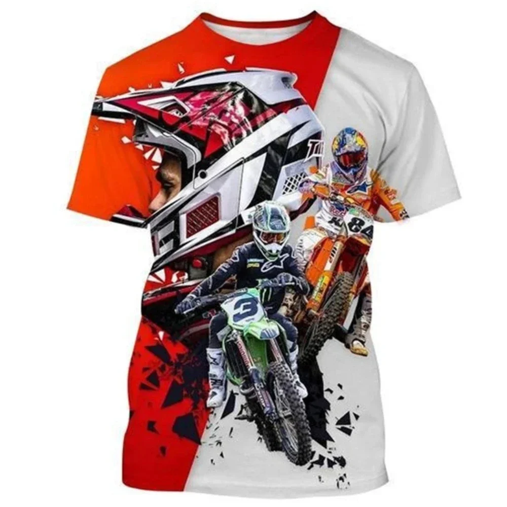 2024 new men's cool motocross 3D painted short sleeve T-shirt Extreme sports motorcycle hip hop street wear crewneck T-shirt