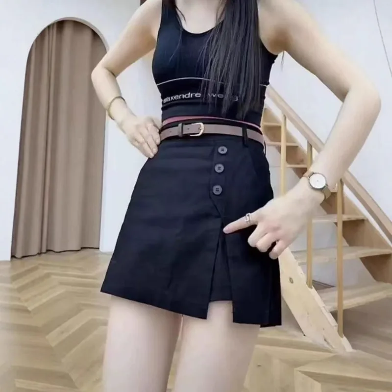 Women's Summer Casual Slimming High Waist Split Hem Shorts Fresh Sweet Cool Style Bottoms Khaki Workwear Mini Skirt Pants
