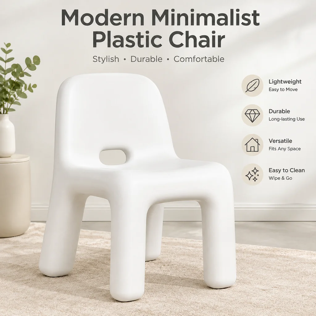 Scandinavian-Style Baby Learning Chair and Table Set – Ergonomic PE Plastic Study Stool for Toddlers, Indoor & Outdoor Use view 2