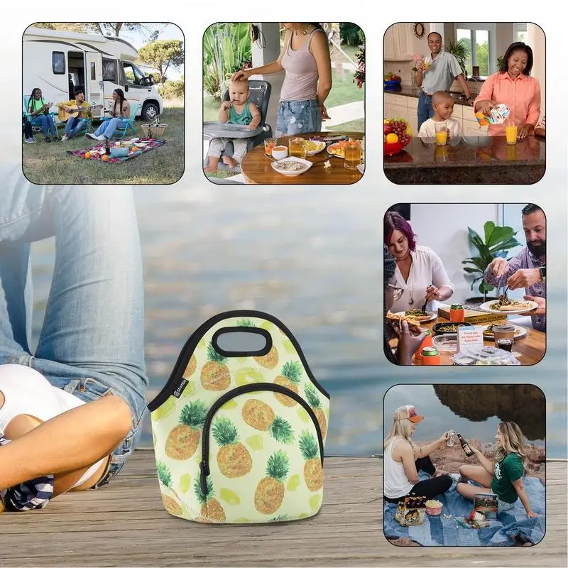 Portable Lunch Bag Adult Lunch Bag Printed Lunch Box Storage Pouch Insulated Handheld Lunch Bag Neoprene Tote For Camping