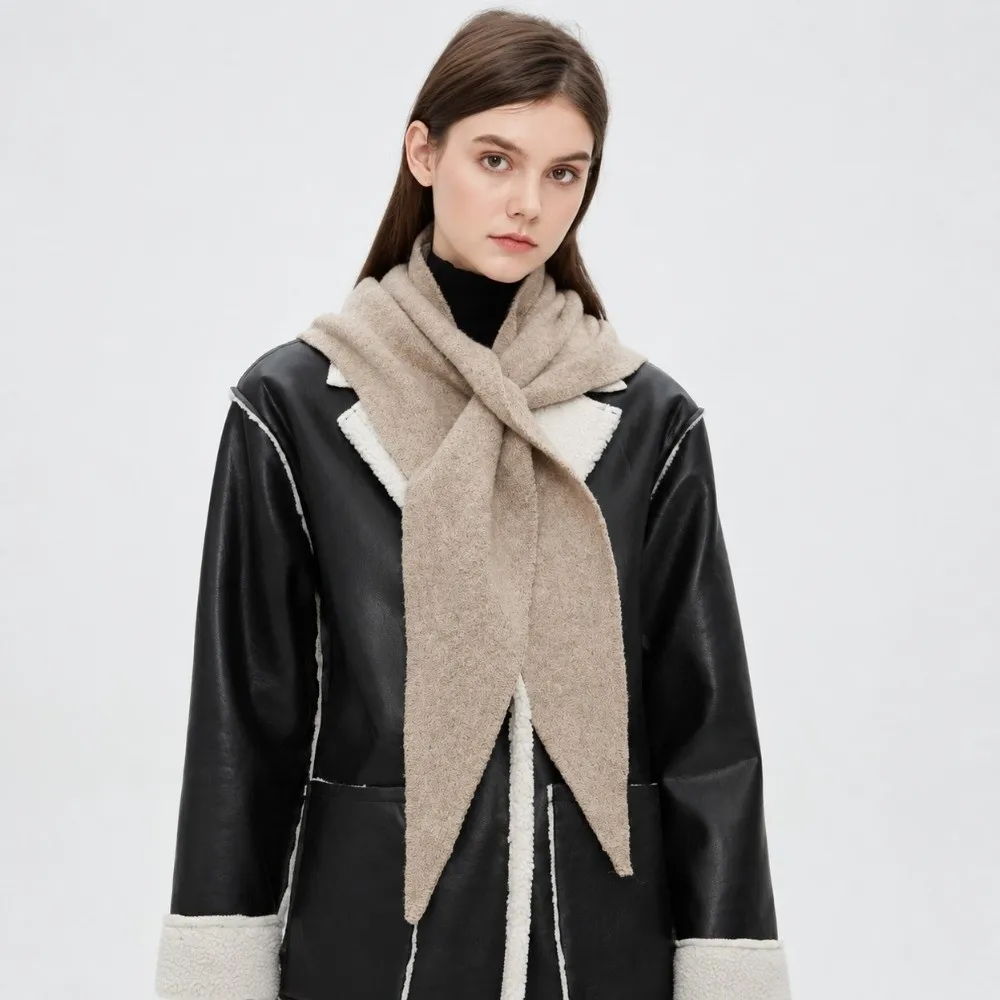 Elegant Solid Color Triangle Shawl Windproof Wool Large Wraps Korean Style Neck Wraps Knitted Scarf Scarf Accessories