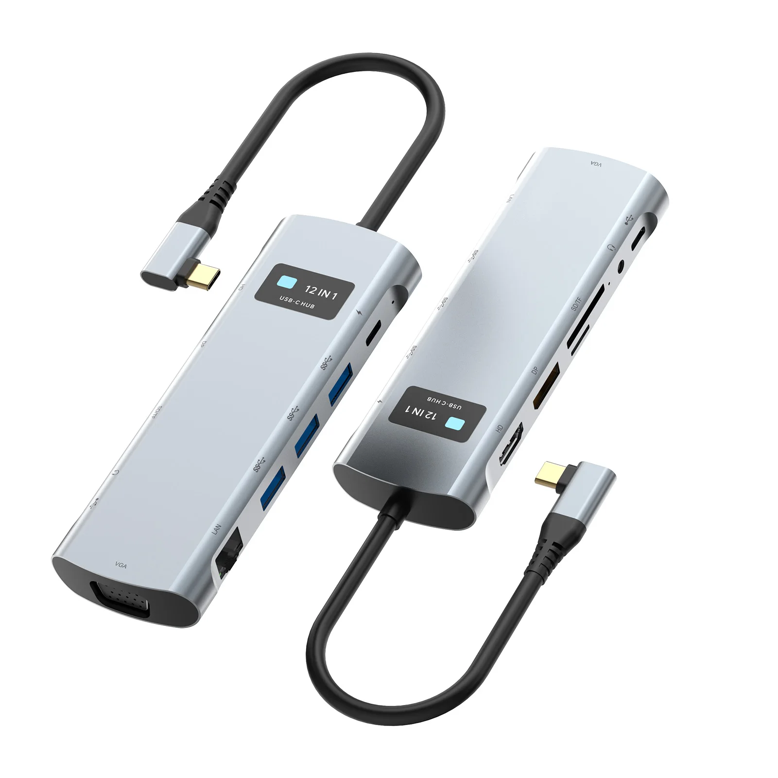 12-In-1 Hub Type C/M to PD USB3.0*3 Type C/F SD/TF RJ45 3.5mm Audio HD VGA Support MST Function
