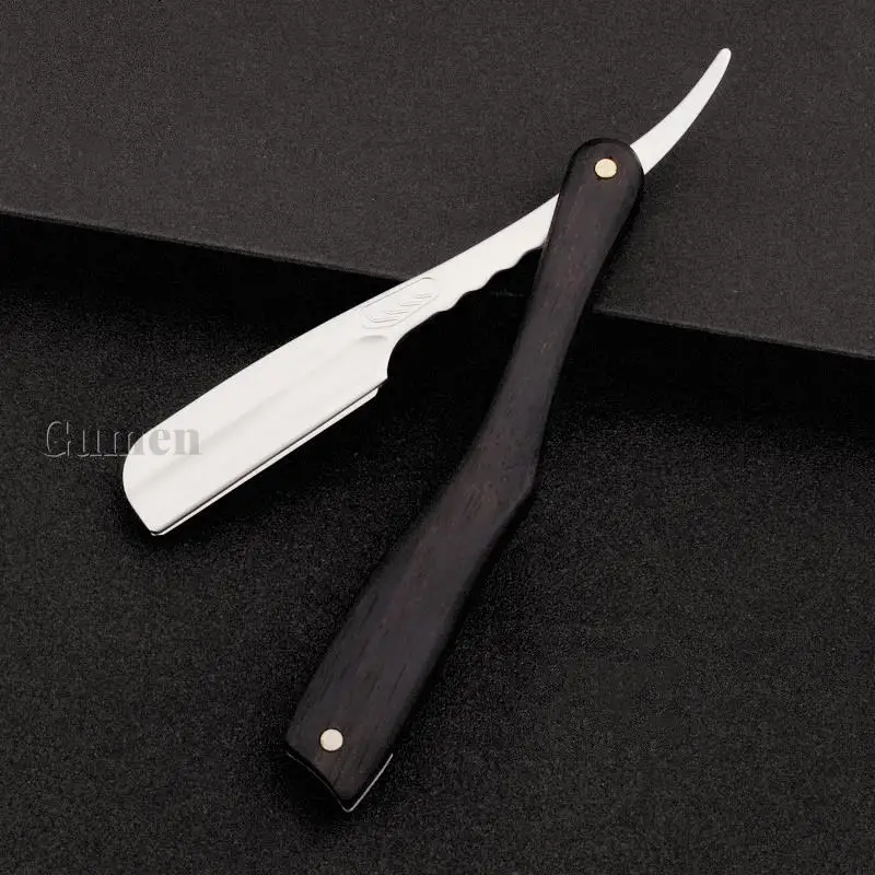 Cuchillo plegable afilado Manual con hoja de pluma para hombre, afeitadora profesional recta, ligera, de acero al carbono, mango de sándalo, 2023