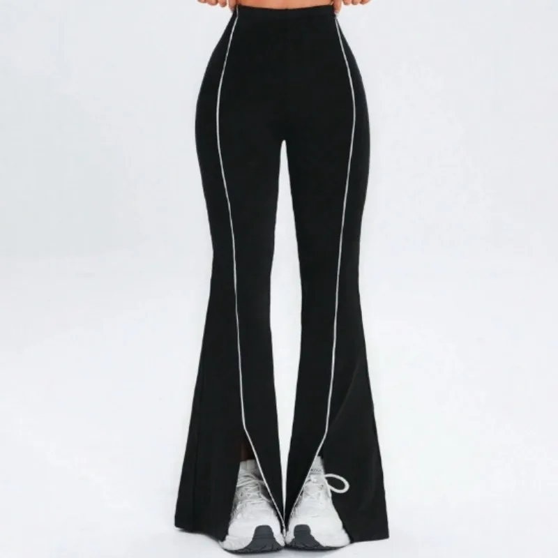

Line splicing simple flared pants for women slim split pants high elasticity hip lifting high waist running fitness yoga pants