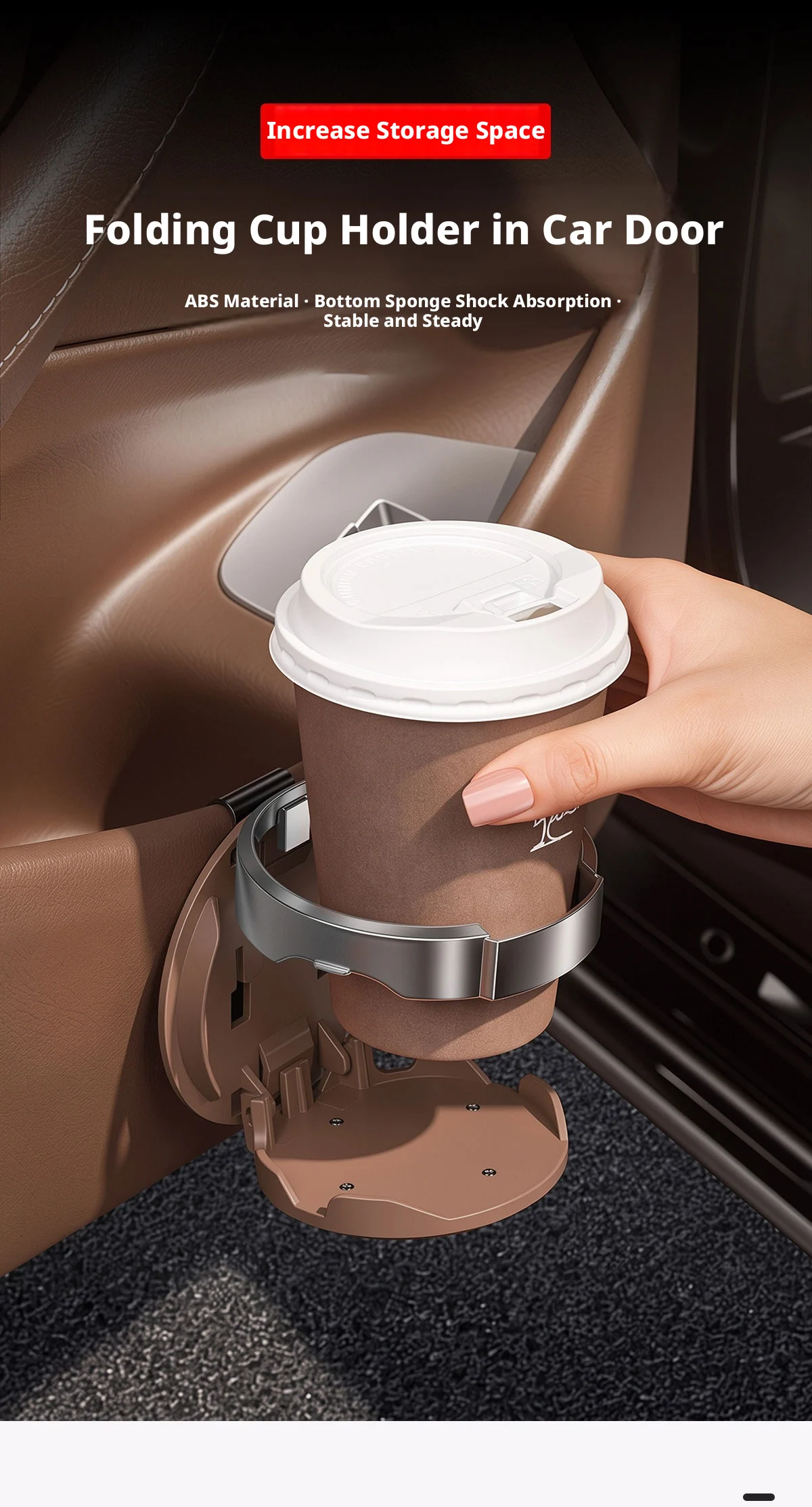 SEAMETAL Auto-Getränkehalter, kompakt, faltbar, elastischer Rückenclip, doppelter Verwendungszweck, Kabinen-Aufbewahrung, für Roadtrips, Auto-Innenraumzubehör – Detail 1