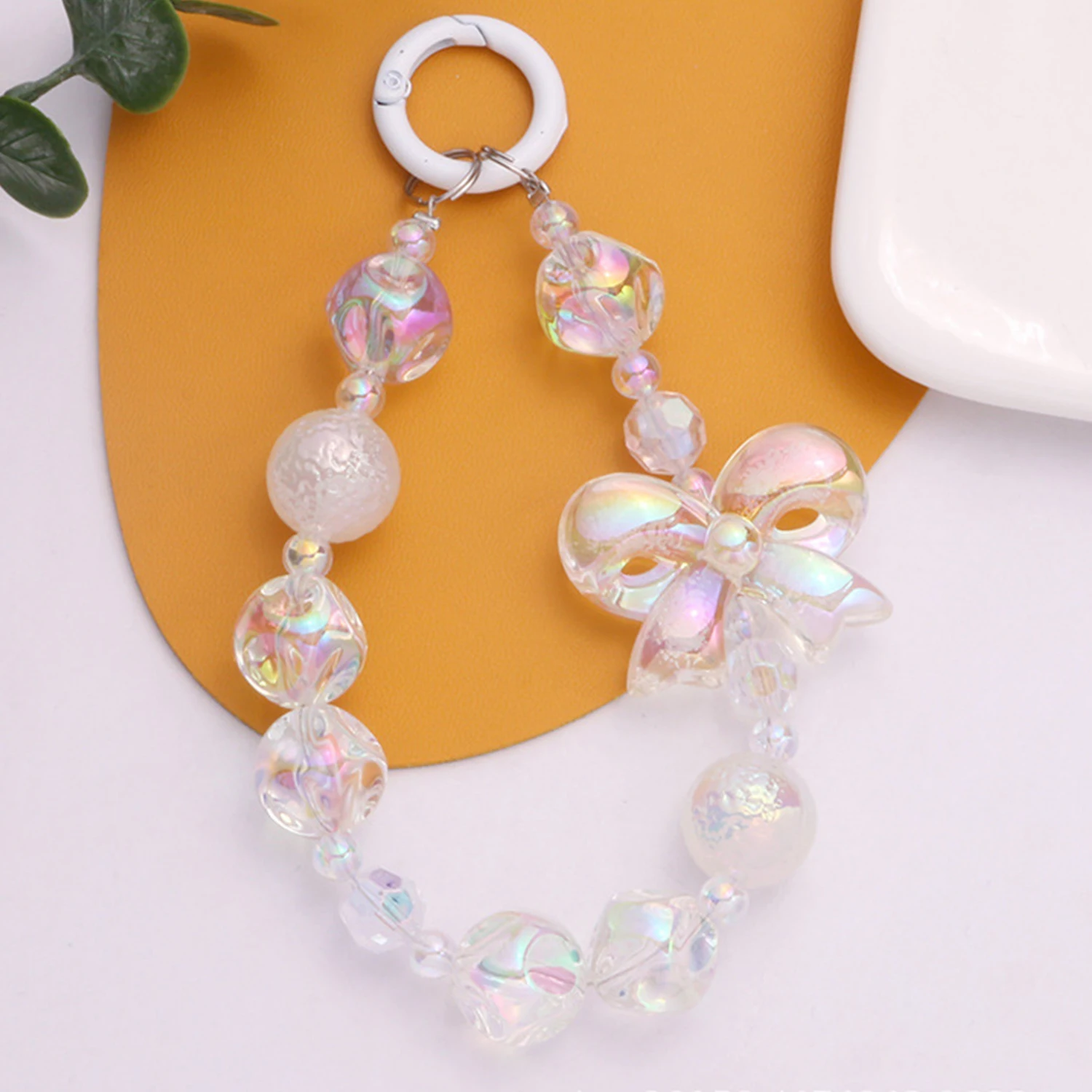 Cute Butterfly Bow Keychains For Women Sweet Acrylic Colorful Beaded Keyring Bag Decoration Earphone Case Pendant Accessories