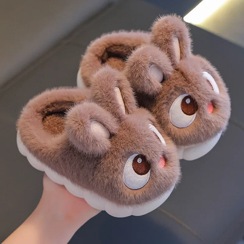 Kids Plush Fluffy Slippers Cartoon Cute Rabbit Children Winter Indoor Slides Non-Slip Soft Girls Boys Warm House Cotton Shoes